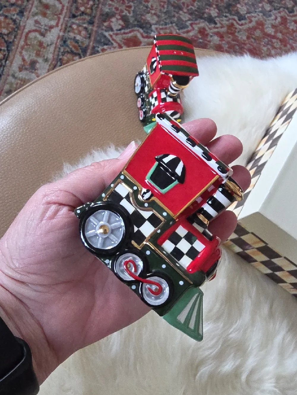 Adorable NWT IOB MacKenzie-Childs Christmas Train Salt & Pepper Set 💚🎄🎅🚄❤️